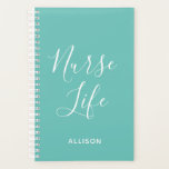 Nurse Life Medical Teal and White Personalized Planner<br><div class="desc">Keep up with your busy schedule in style with this Nurse Life Medical Teal and White Personalized Planner. It is a modern design with the text "nurse life" in big white trendy hand lettered script centred on the front of pastel teal customizable planner. Name is across lower front. Click personalize...</div>