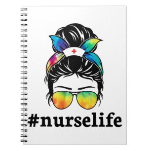 Nurse Life Messy Bun Girl with Glass Sublimation Notebook