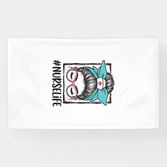 Nurse Life Messy Bun Rainbow Bow Vector Design_1 Banner (Horizontal)