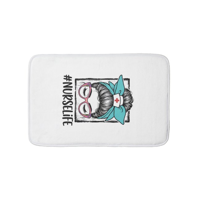 Nurse Life Messy Bun Rainbow Bow Vector Design_1 Bath Mat (Front)