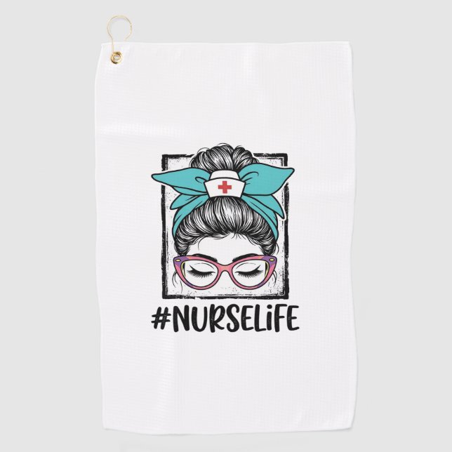Nurse Life Messy Bun Rainbow Bow Vector Design_1 Golf Towel (Front)
