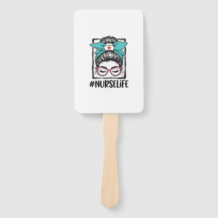 Nurse Life Messy Bun Rainbow Bow Vector Design_1 Hand Fan