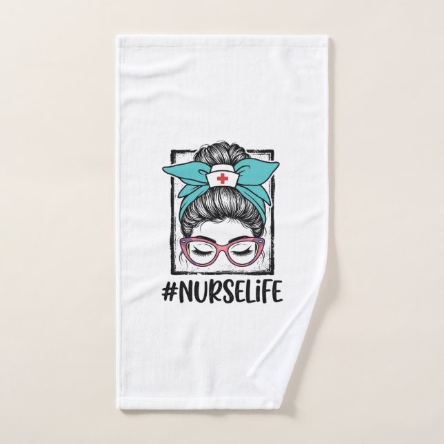 Nurse Life Messy Bun Rainbow Bow Vector Design_1 Hand Towel (Hand Towel)