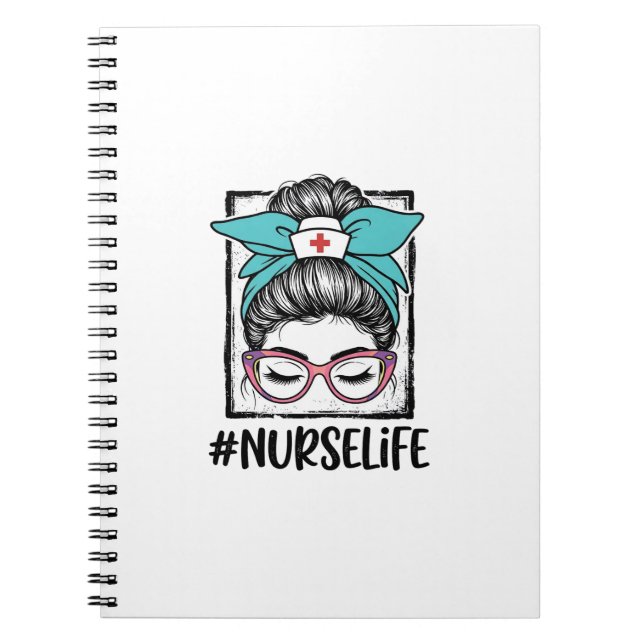 Nurse Life Messy Bun Rainbow Bow Vector Design_1 Notebook (Front)