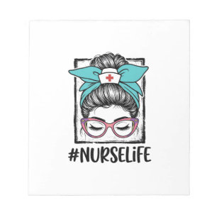 Nurse Life Messy Bun Rainbow Bow Vector Design_1 Notepad