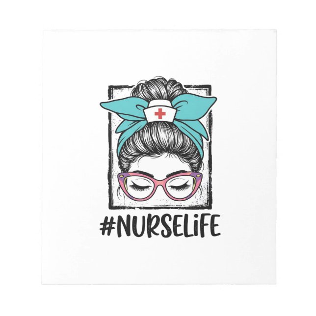 Nurse Life Messy Bun Rainbow Bow Vector Design_1 Notepad (Front)