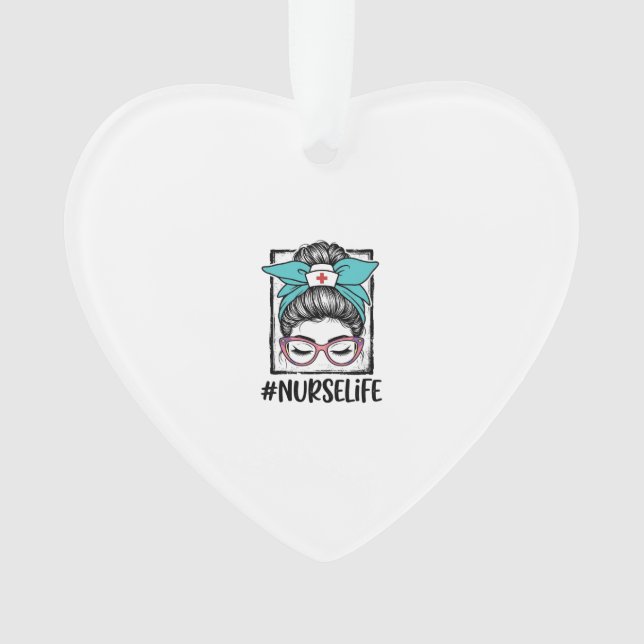 Nurse Life Messy Bun Rainbow Bow Vector Design_1 Ornament (Front)