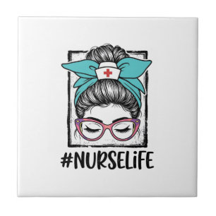 Nurse Life Messy Bun Rainbow Bow Vector Design_1 Tile