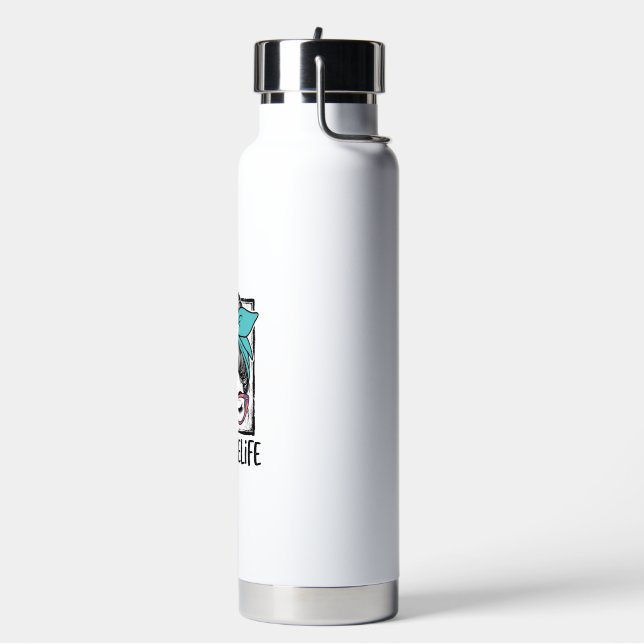 Nurse Life Messy Bun Rainbow Bow Vector Design_1 Water Bottle (Left)