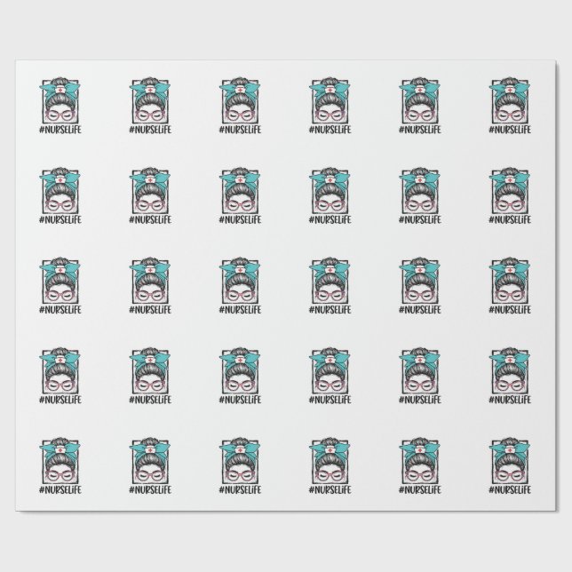 Nurse Life Messy Bun Rainbow Bow Vector Design_1 Wrapping Paper (Flat)