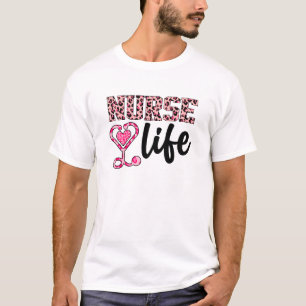 Nurse Life  - Pink and Leopard Print (2) T-Shirt