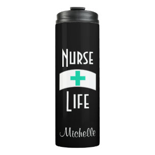 Nurse Life Quote Black Turquoise Nurses Hat Thermal Tumbler