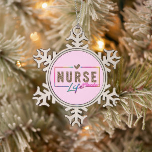 Nurse Life Snowflake Pewter Christmas Ornament