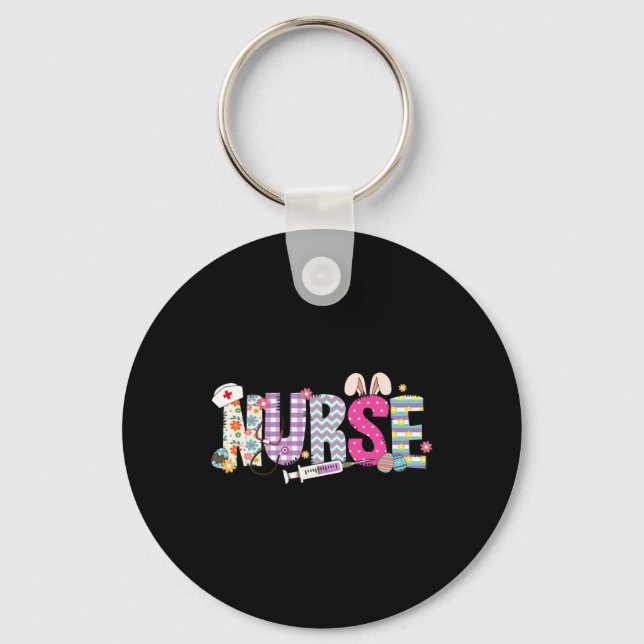Nurse Life Stethoscope Nursing Cute Easter Bunny E Keychain (Front)