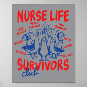 Nurse Life Survivors Club Funny Nursing Healthcare Poster