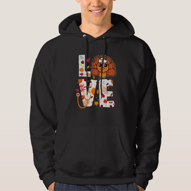 Nurse Life Thanksgiving Fall Women Turkey Stethosc Hoodie (Front)
