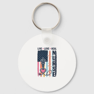 Nurse Live Love Heal Patriotic Vintage Vector Desi Keychain