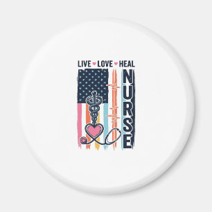 Nurse Live Love Heal Patriotic Vintage Vector Desi Magnet