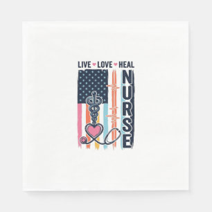 Nurse Live Love Heal Patriotic Vintage Vector Desi Napkin