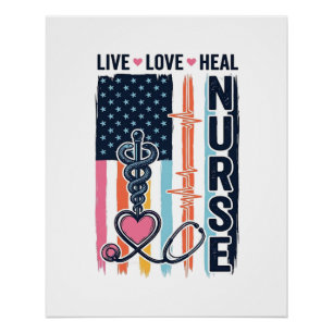 Nurse Live Love Heal Patriotic Vintage Vector Desi Poster