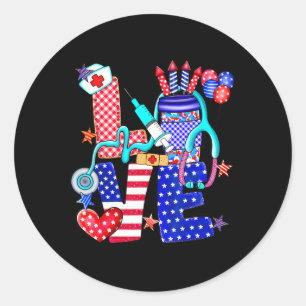 Nurse Love 4th Of July American Flag Memorial Day  Classic Round Sticker