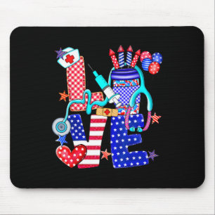 Nurse Love 4th Of July American Flag Memorial Day Mouse Pad