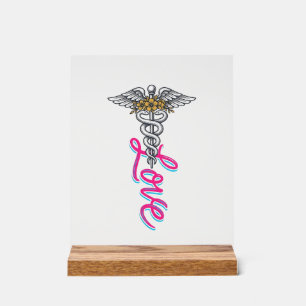 Nurse Love Caduceus Floral Medical Vertical Design Acrylic Sign