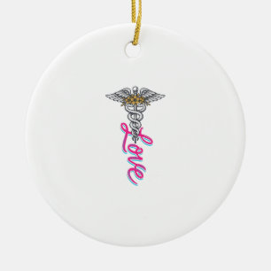 Nurse Love Caduceus Floral Medical Vertical Design Ceramic Ornament