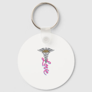 Nurse Love Caduceus Floral Medical Vertical Design Keychain