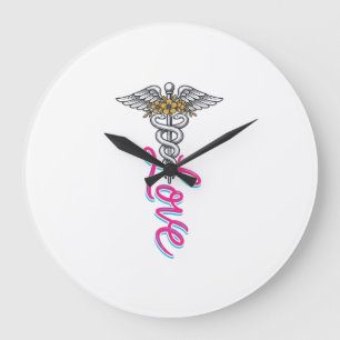 Nurse Love Caduceus Floral Medical Vertical Design Large Clock