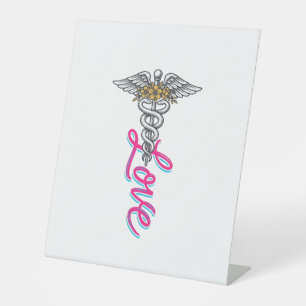 Nurse Love Caduceus Floral Medical Vertical Design Pedestal Sign