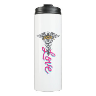 Nurse Love Caduceus Floral Medical Vertical Design Thermal Tumbler