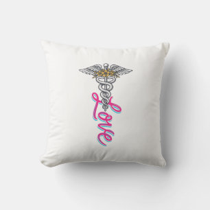 Nurse Love Caduceus Floral Medical Vertical Design Throw Pillow