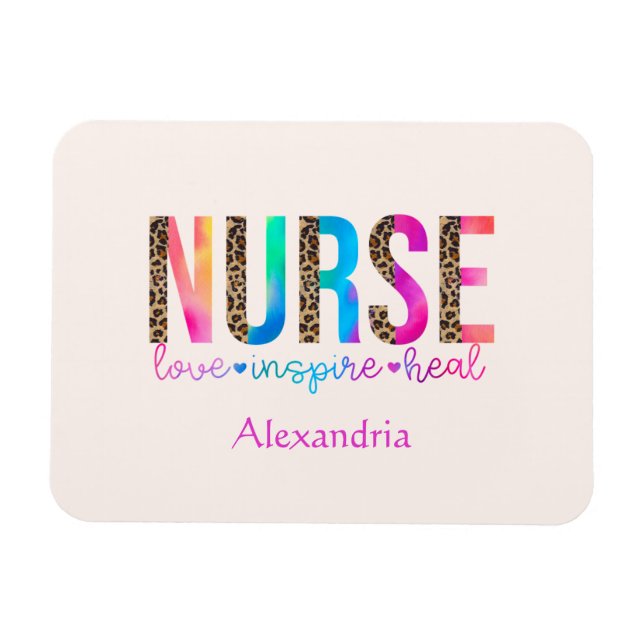 "Nurse - Love, Inspire, Heal" in Rainbow Color Magnet (Horizontal)