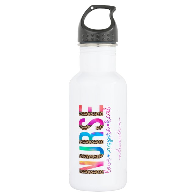 "Nurse - Love, Inspire, Heal" in Rainbow Colour 532 Ml Water Bottle (Front)