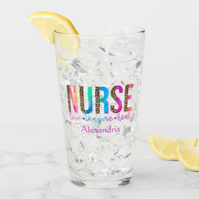 "Nurse - Love, Inspire, Heal" in Rainbow Colour Glass (Front Ice)