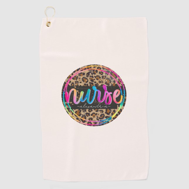 "Nurse - Love, Inspire, Heal" in Rainbow Colour Golf Towel (Front)