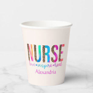 "Nurse - Love, Inspire, Heal" in Rainbow Colour Paper Cups