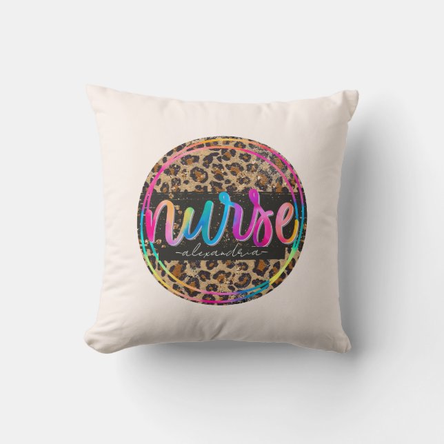"Nurse - Love, Inspire, Heal" in Rainbow Colour Throw Pillow (Front)