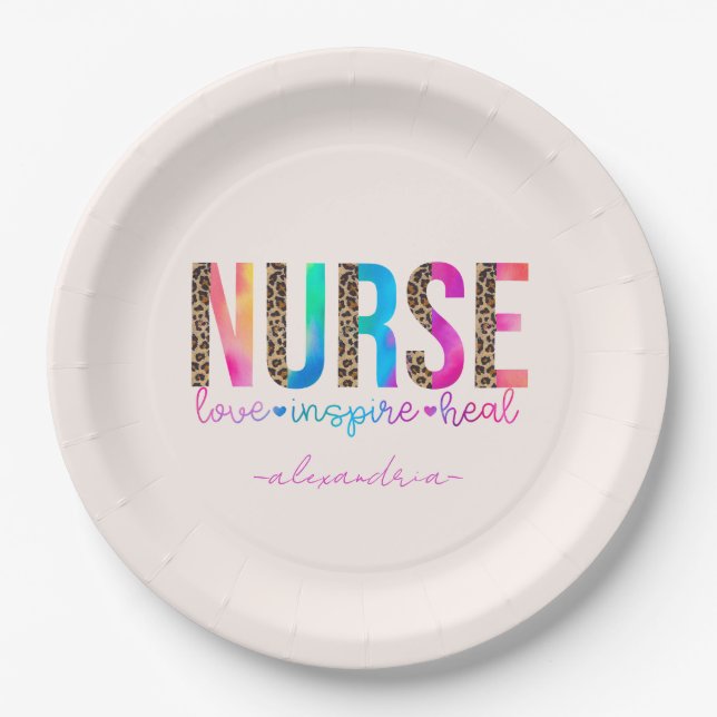 Nurse - Love, Inspire, Heal Paper Plate (Front)