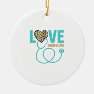 Nurse Love Leopard Stethoscope Vector Design_1 Ceramic Ornament