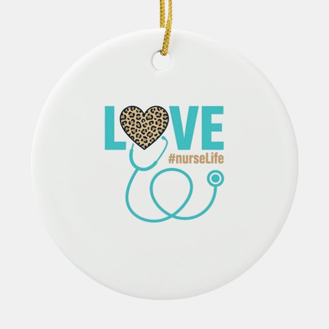 Nurse Love Leopard Stethoscope Vector Design_1 Ceramic Ornament (Front)