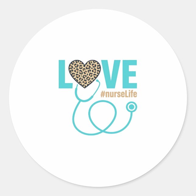 Nurse Love Leopard Stethoscope Vector Design_1 Classic Round Sticker (Front)