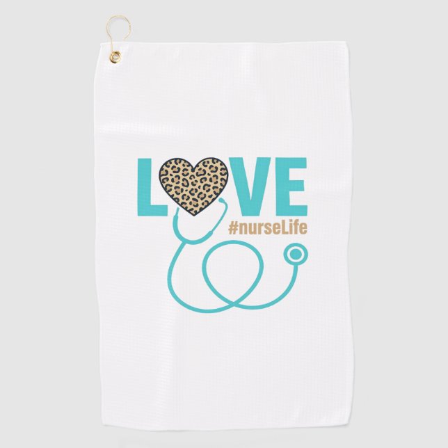 Nurse Love Leopard Stethoscope Vector Design_1 Golf Towel (Front)