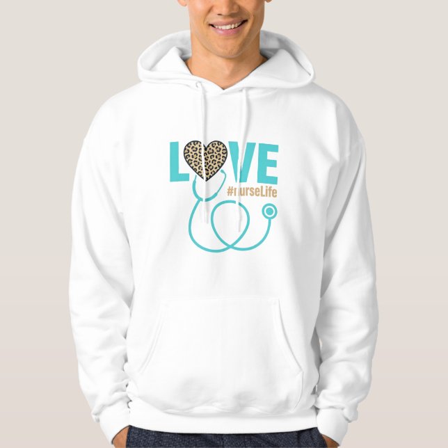 Nurse Love Leopard Stethoscope Vector Design_1 Hoodie (Front)