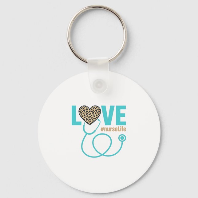 Nurse Love Leopard Stethoscope Vector Design_1 Keychain (Front)