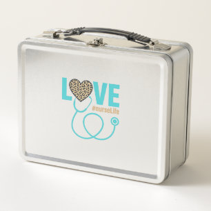 Nurse Love Leopard Stethoscope Vector Design_1 Metal Lunch Box