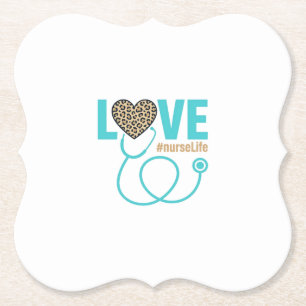 Nurse Love Leopard Stethoscope Vector Design_1 Paper Coaster