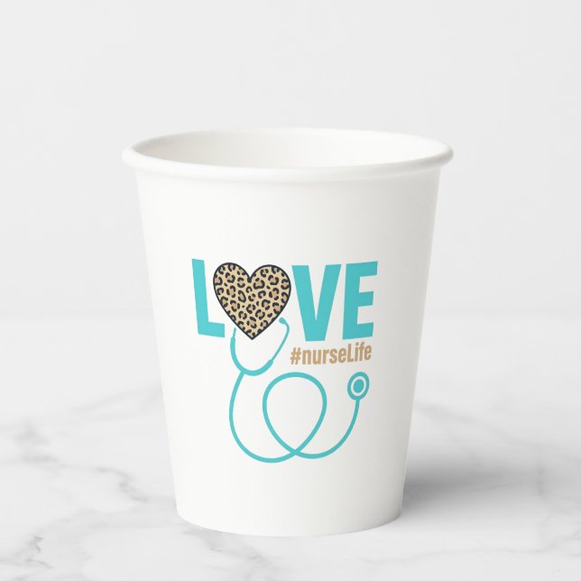 Nurse Love Leopard Stethoscope Vector Design_1 Paper Cups (Front)