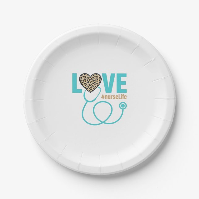 Nurse Love Leopard Stethoscope Vector Design_1 Paper Plate (Front)